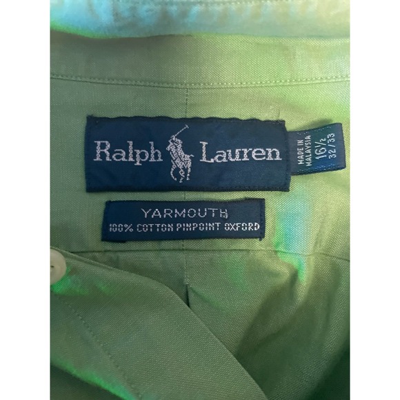 Ralph Lauren Shirt Mens 16 1/2 Green Yarmouth Pinpoint Oxford Cotton Button Down - Picture 7 of 8
